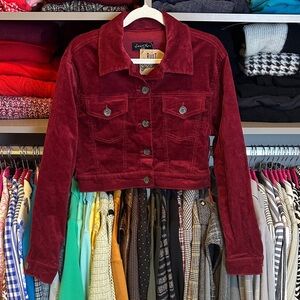 Love Tree burgundy long sleeve cropped corduroy 2 pocket jacket size S NWT